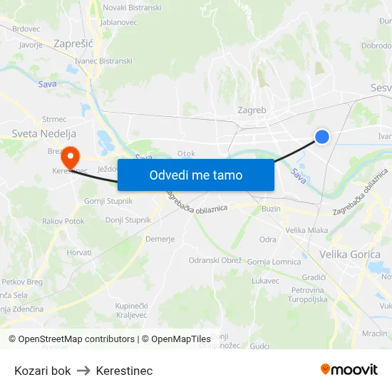 Kozari bok to Kerestinec map