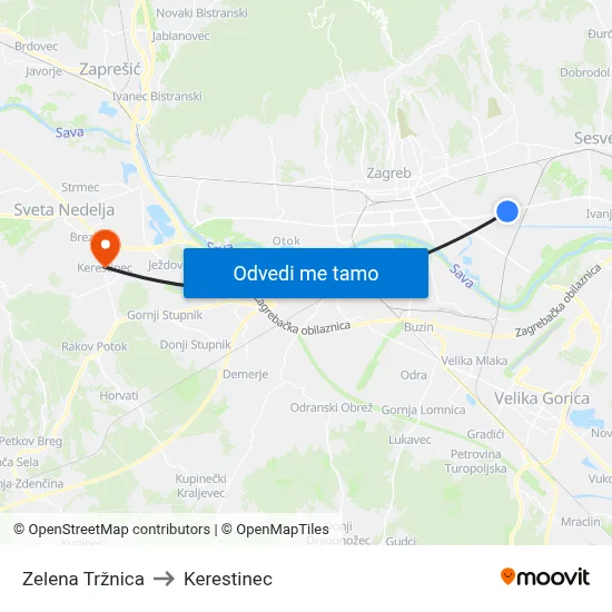 Zelena Tržnica to Kerestinec map