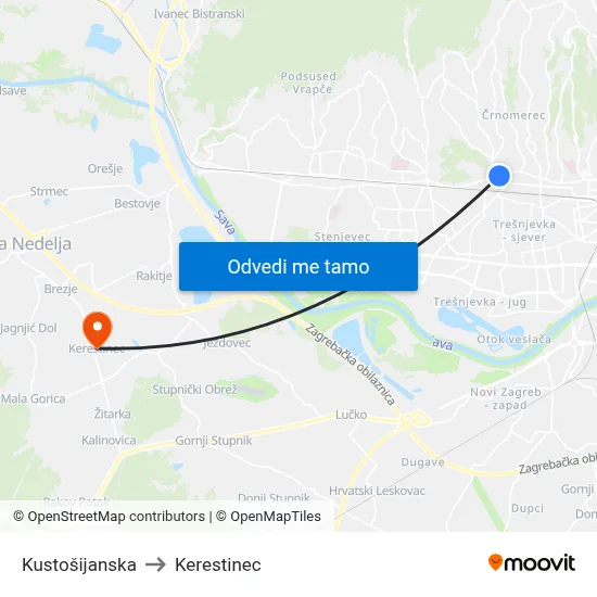 Kustošijanska to Kerestinec map