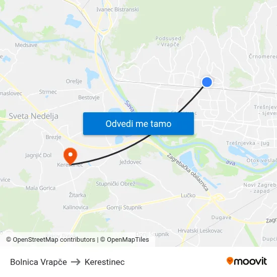 Bolnica Vrapče to Kerestinec map