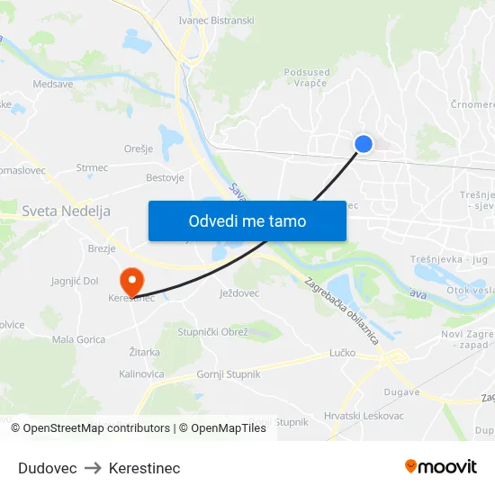 Dudovec to Kerestinec map