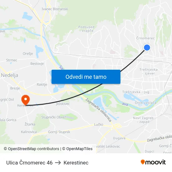 Ulica Črnomerec 46 to Kerestinec map