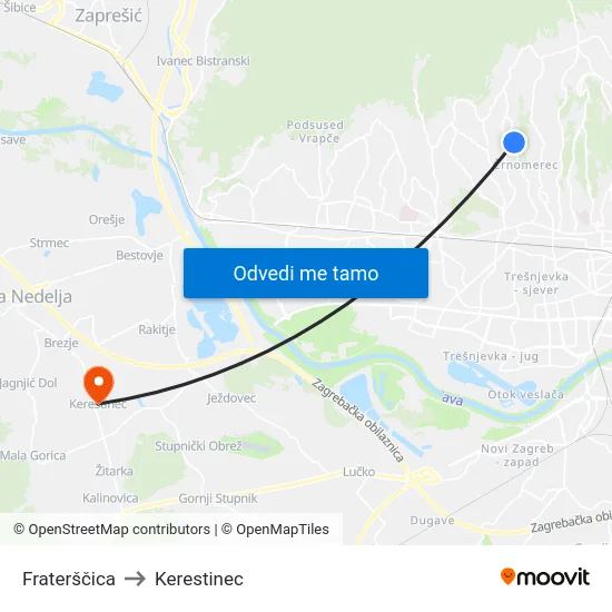 Fraterščica to Kerestinec map