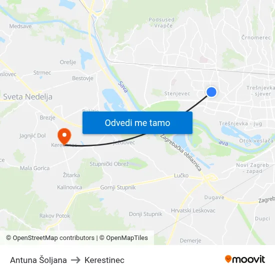 Antuna Šoljana to Kerestinec map