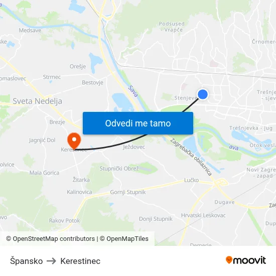 Špansko to Kerestinec map