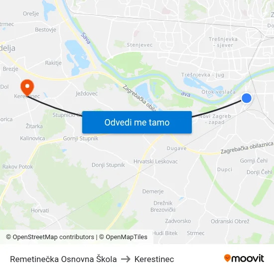 Remetinečka Osnovna Škola to Kerestinec map