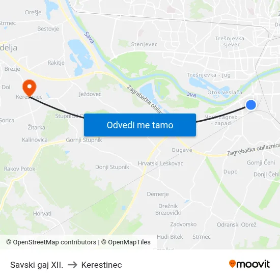 Savski gaj XII. to Kerestinec map