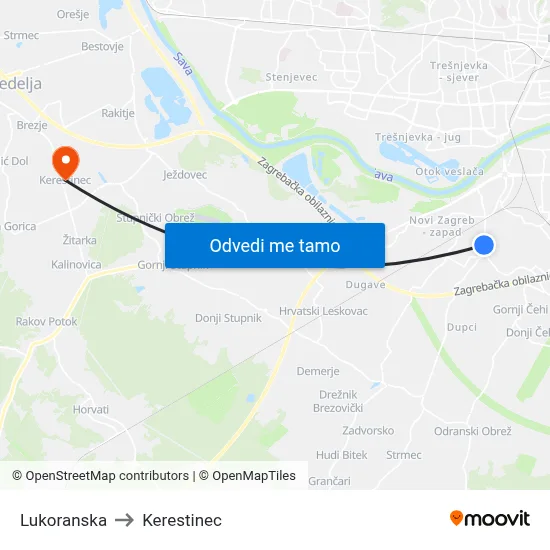 Lukoranska to Kerestinec map