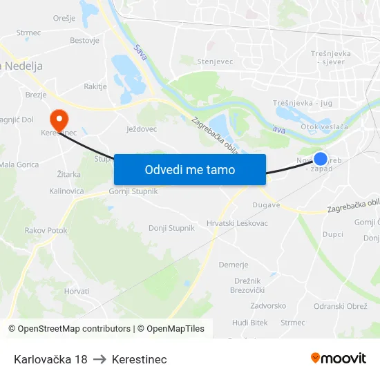Karlovačka 18 to Kerestinec map