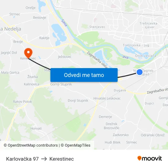 Karlovačka 97 to Kerestinec map
