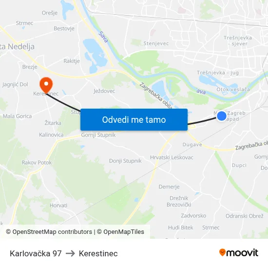 Karlovačka 97 to Kerestinec map