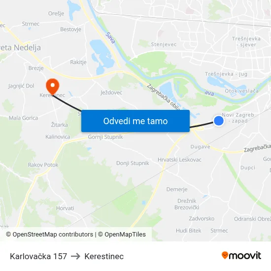 Karlovačka 157 to Kerestinec map