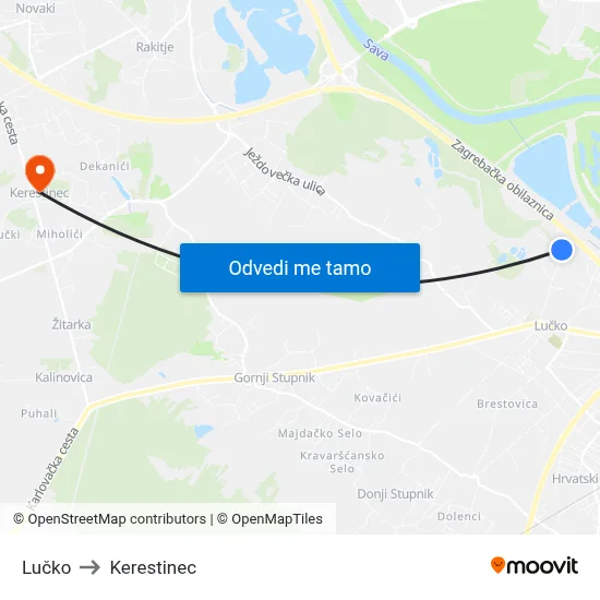 Lučko to Kerestinec map