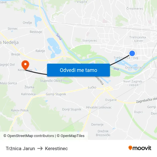 Tržnica Jarun to Kerestinec map