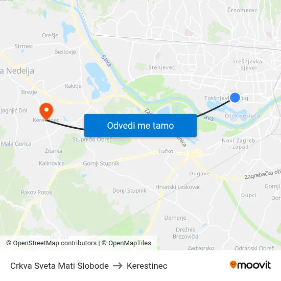 Crkva Sveta Mati Slobode to Kerestinec map