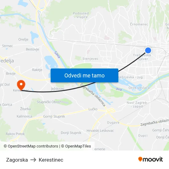 Zagorska to Kerestinec map