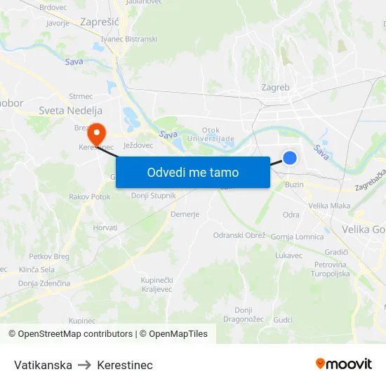 Vatikanska to Kerestinec map