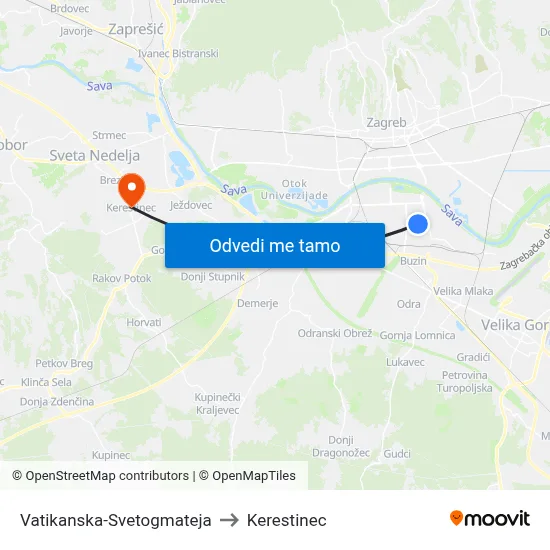 Vatikanska-Svetogmateja to Kerestinec map