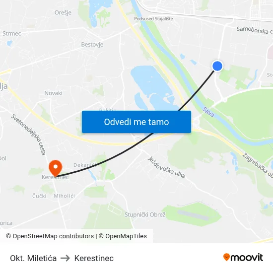 Okt. Miletića to Kerestinec map