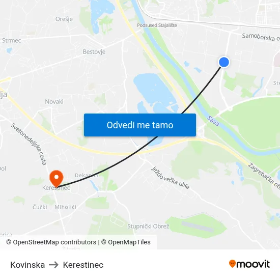 Kovinska to Kerestinec map