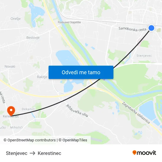 Stenjevec to Kerestinec map