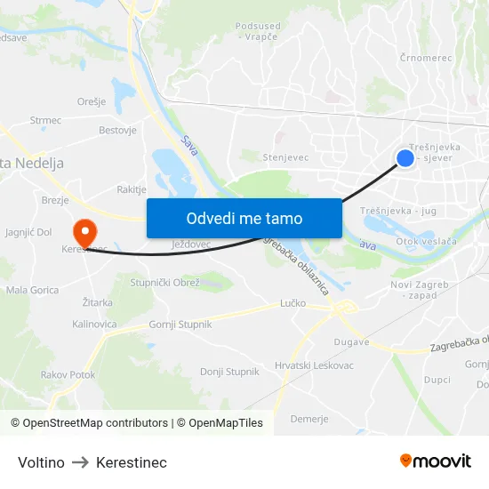 Voltino to Kerestinec map