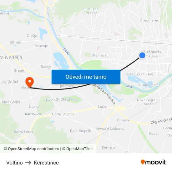 Voltino to Kerestinec map