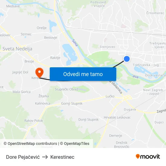 Dore Pejačević to Kerestinec map