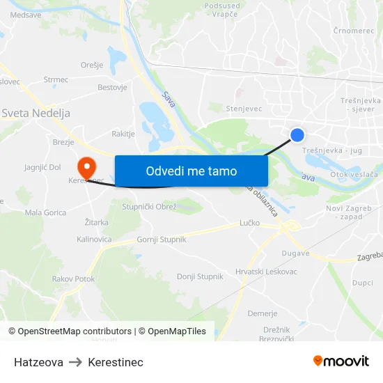 Hatzeova to Kerestinec map