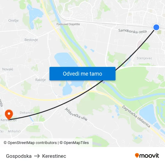 Gospodska to Kerestinec map