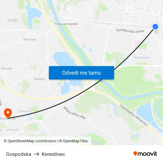 Gospodska to Kerestinec map