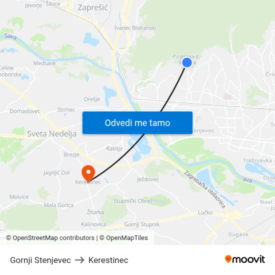 Gornji Stenjevec to Kerestinec map