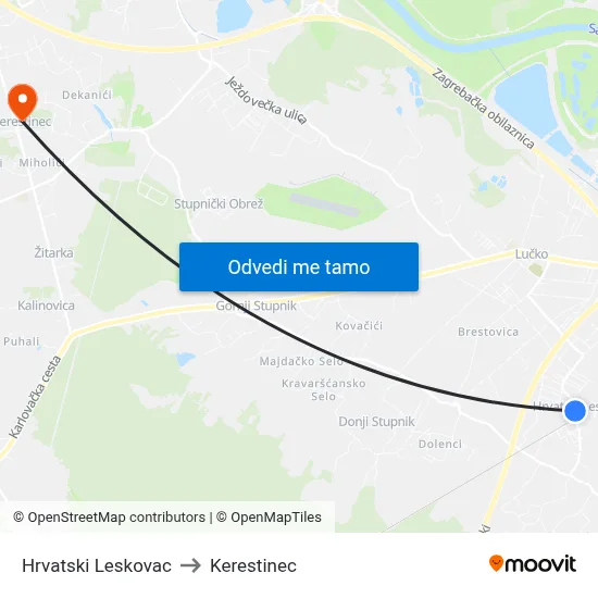Hrvatski Leskovac to Kerestinec map
