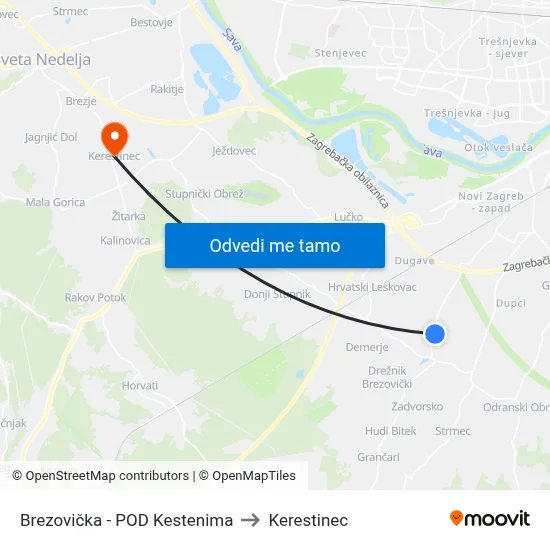 Brezovička - POD Kestenima to Kerestinec map