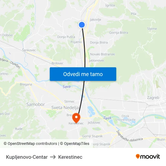 Kupljenovo-Centar to Kerestinec map