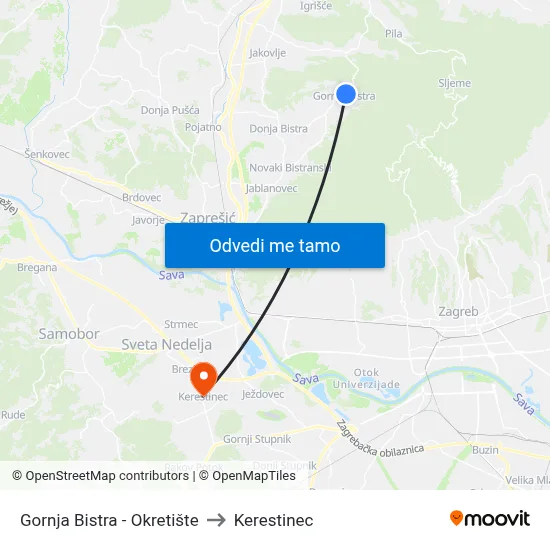 Gornja Bistra - Okretište to Kerestinec map