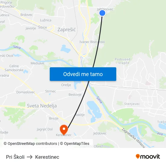 Pri Školi to Kerestinec map