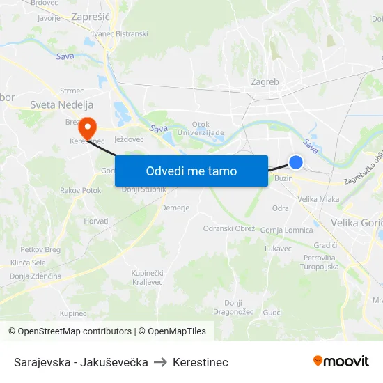 Sarajevska - Jakuševečka to Kerestinec map