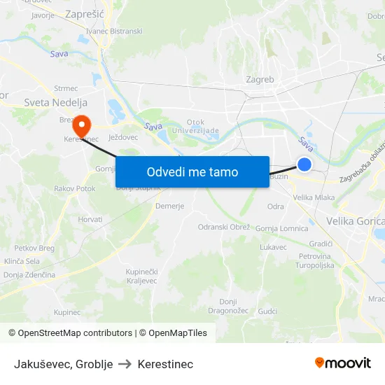 Jakuševec, Groblje to Kerestinec map