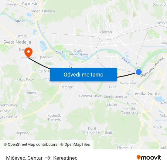 Mičevec, Centar to Kerestinec map