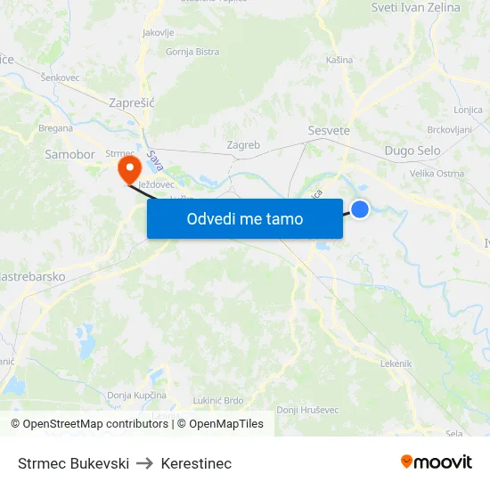 Strmec Bukevski to Kerestinec map