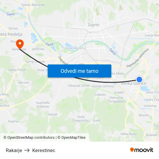 Rakarje to Kerestinec map