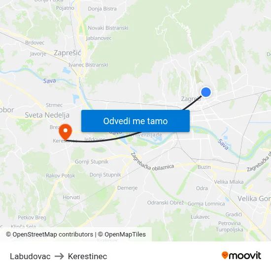 Labudovac to Kerestinec map