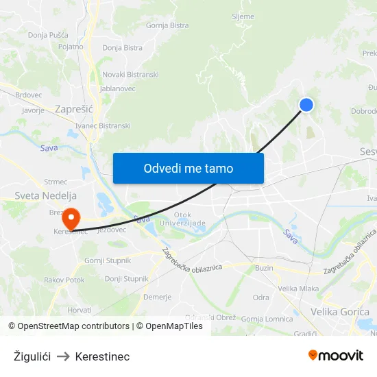 Žigulići to Kerestinec map