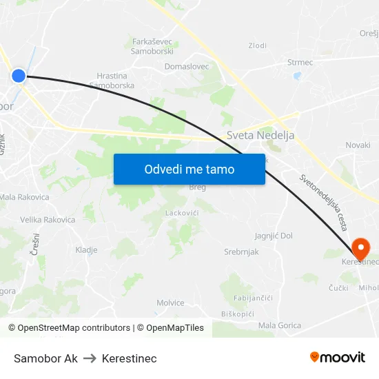 Samobor Ak to Kerestinec map