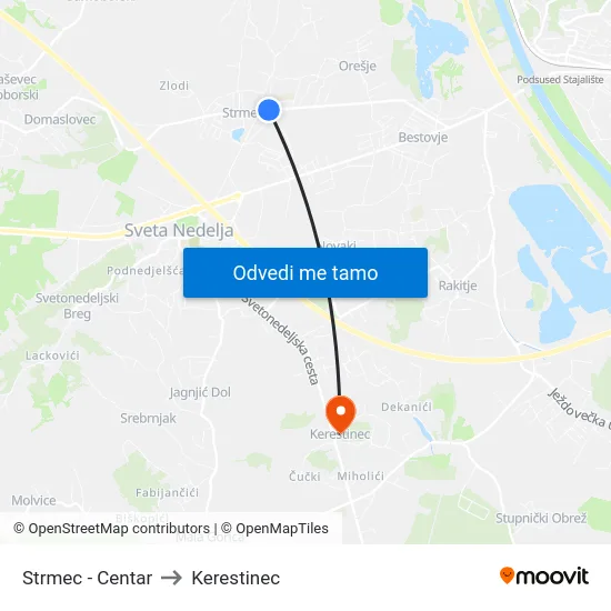 Strmec - Centar to Kerestinec map