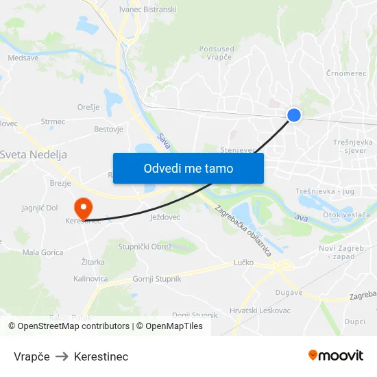 Vrapče to Kerestinec map