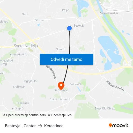 Bestovje - Centar to Kerestinec map