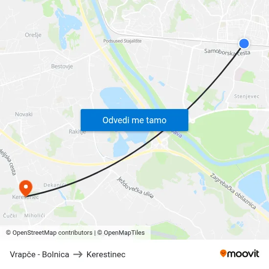 Vrapče - Bolnica to Kerestinec map