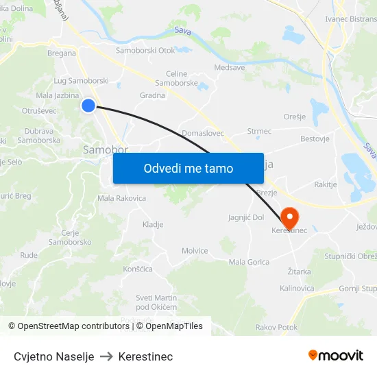 Cvjetno Naselje to Kerestinec map